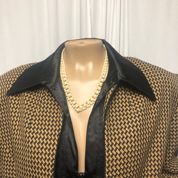 Sag Harbor Two Piece Suit Womens Size 16 Black Brown Open Front Jacket Skirt - Picture 2 of 10